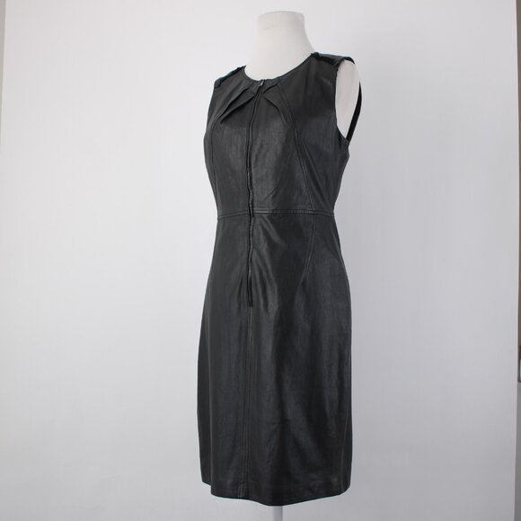 Elie Tahari Dress Sz 8 Black Sleeveless Zipper 100% Leather Poly Bodycon Dress - Picture 4 of 16
